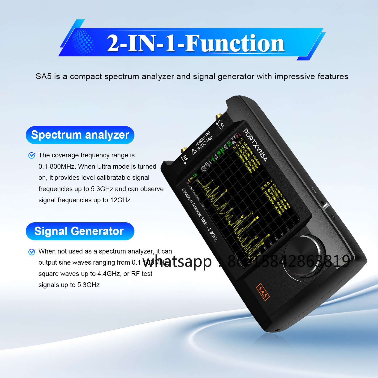 Signal Generator Spectrum Analyzer - Analyseur de spectre portable SA5, générateur