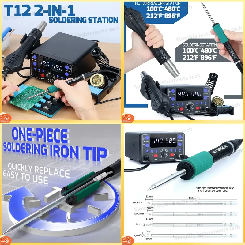 Hot Air Rework Station T12 - Station de soudage 775W 2-en-1 avec