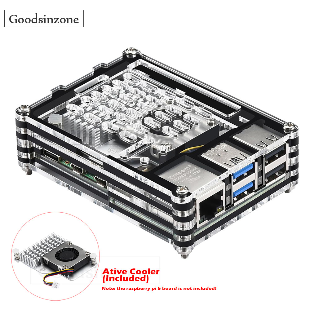 Raspberry Pi 5 8Gb Kit - Boîtier en acrylique avec refroidisseur actif,